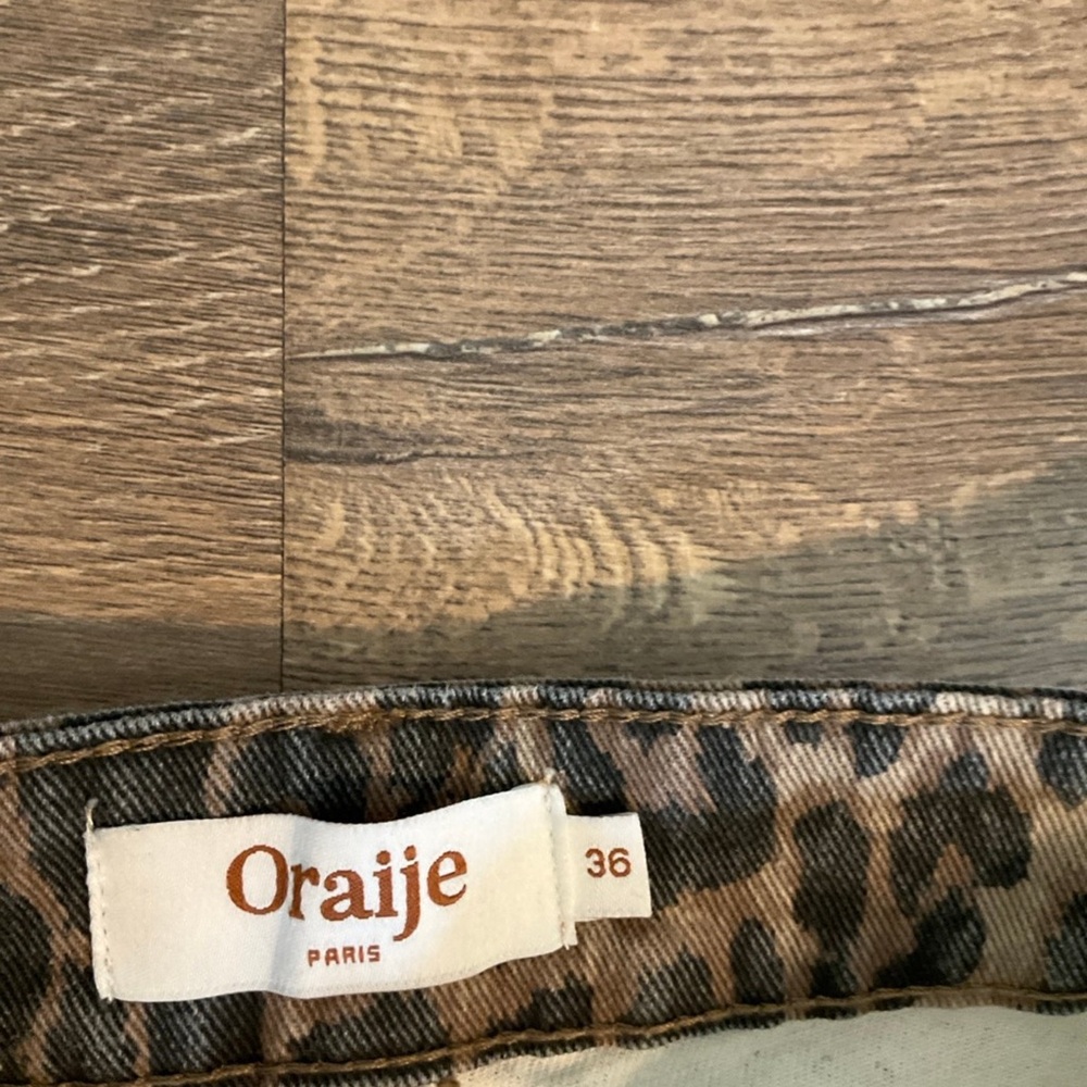 Oraije Paris cheetah print front pocket wide leg jeans, 36 / Small - Picture 5 of 9